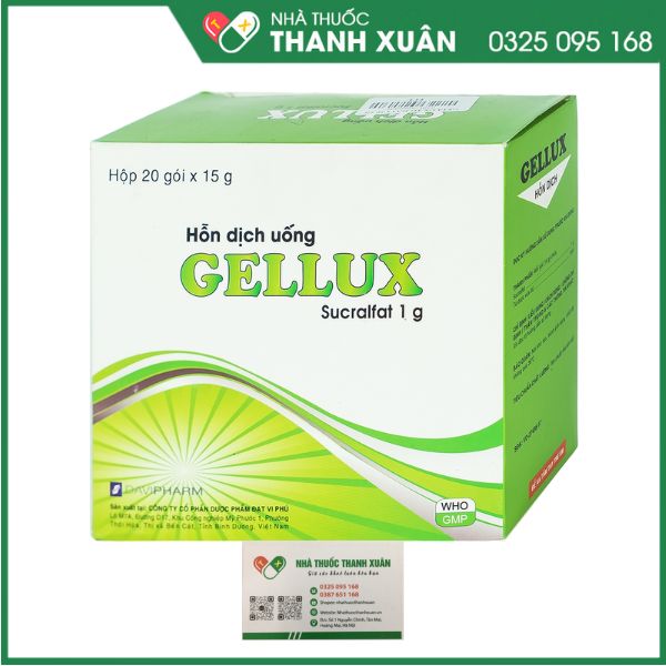 GELLUX (Hỗn dịch uống sucralfat 1g) điều trị viêm loét dạ dày, tá tràng